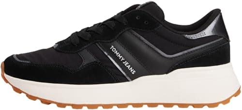 Image of Tommy Jeans Women’s Cleated Leather Runner Trainers, Black (Black), 6.5