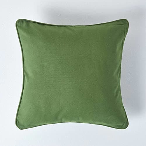 Image of HOMESCAPES - 100% Cotton Plain Dark Olive Green Cushion Cover - 45 x 45 cm Square - 18 x 18 Inches - Sofa Cushion Pillow Cover - Washable