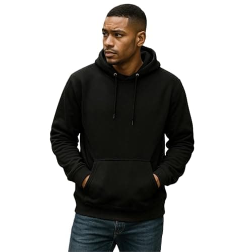 Image of True Face Mens Hoodie Pullover Classic Hooded Fleece Top Plain Ribbed Cuff Long Sleeve Sweatshirt Pull Over Jumper Hoody Top Black 3XL