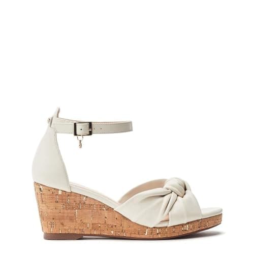 Image of Moda in Pelle Women's Muscari Off White Leather Wedge Heeled Sandals 4