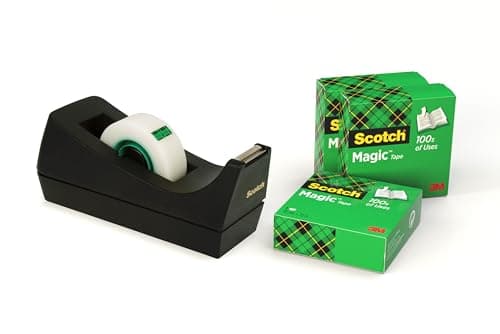 Image of Scotch Desktop Tape Dispenser C38 Black Magic Tape 4 Rolls (19 mm x 33 m) - Refillable Sticky Tape Dispenser For Home And Office
