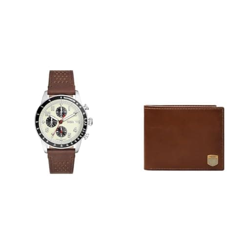 Image of FOSSIL Men's Watch Sport Tourer and Wallet Hayes, Brown Leather, Set