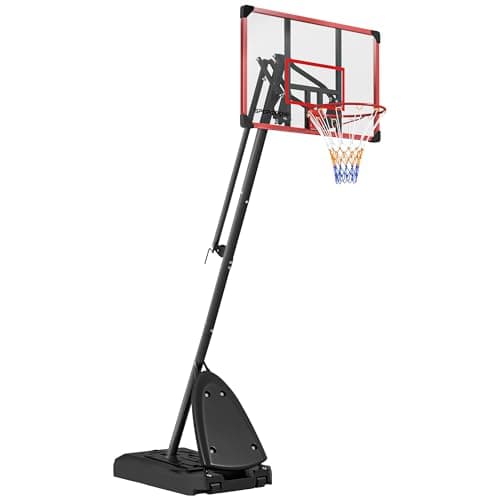 Image of SPORTNOW Basketball Hoop Outdoor, Easily Adjustable Height Basketball Hoop and Stand with Weighted Base, Portable on Wheels, 2.4-2.9m, Red