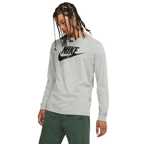 Image of Nike M NSW LS Tee Icon Futura T-Shirt, Men, mens, T-Shirt, CI6291, Dark Grey Heather/Black, L/T