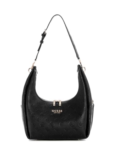 Image of GUESS Women's Phoebe Hobo Shoulder Bag, Black Logo, One Size
