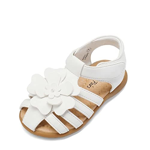 Image of DREAM PAIRS Girls Closed-Toe Flower Summer Dress Sandals Shoes for Toddler/Little Kids,Size 9 Little Kid,White,KSD214