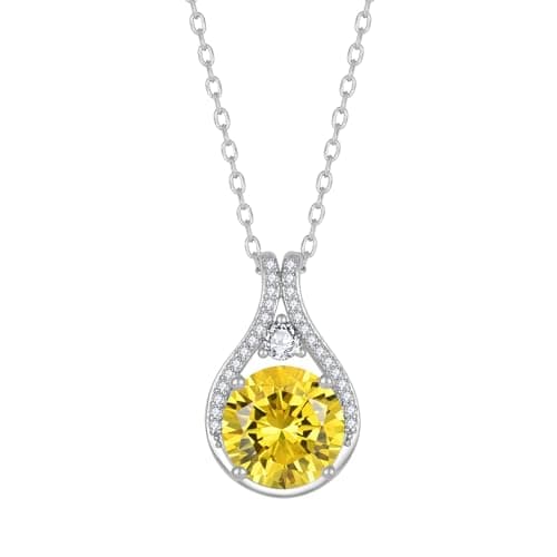 Image of FJ Citrine Necklace Silver Tone Brass November Birthstone Pendant Necklace Birthday Anniversary Jewellery for Women