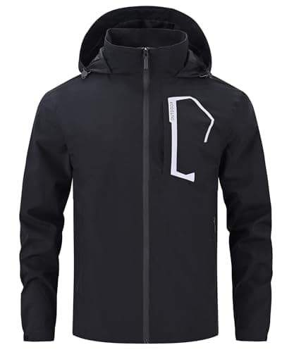 Image of Huayuzh Mens Waterproof Jackets Men's Outdoor Lightweight Jacket Windbreaker Quick Dry Raincoat Cycling Camping Hiking Black M