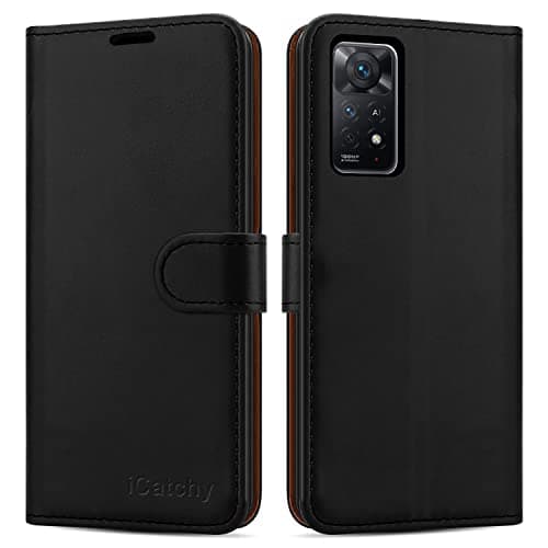 Image of iCatchy for Xiaomi Redmi Note 11 Pro 5G Case Leather Wallet Book Flip Folio Stand View Cover with Card Slots and Kickstand for Redmi Note 11 Pro 5G Phone Cover (Black)