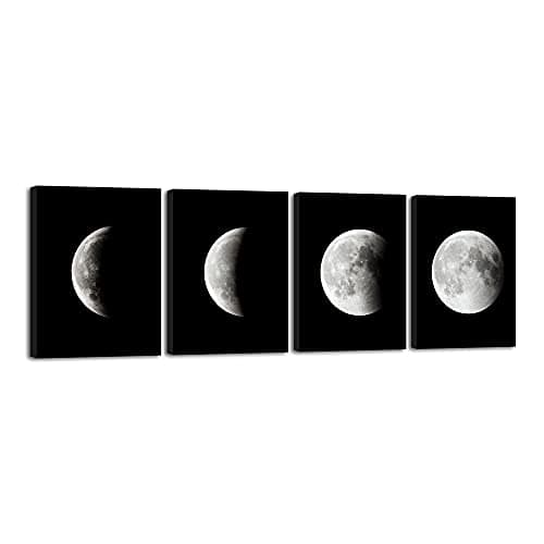 Image of Wieco Art - Modern Giclee Canvas Prints Stretched Artwork Abstract Space Black and White Pictures to Photo Paintings on Canvas Wall Art for Home Office Decorations Wall Decor 4pcs/set