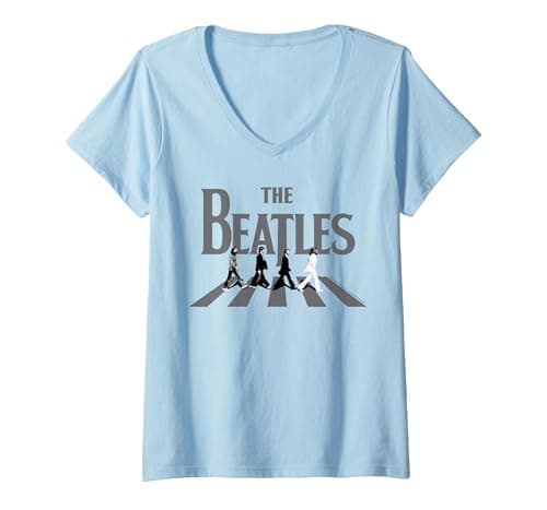 Image of Women's The Beatles - Abbey Road Greyscale Album Cover V-Neck T-Shirt, Baby Blue, XX-Large