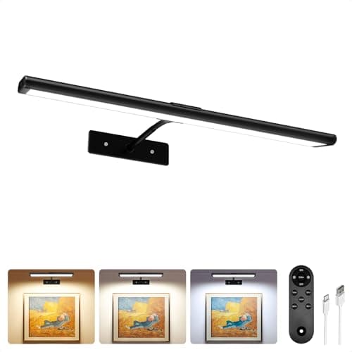 Image of EZVALO Picture Lights for wall, Rechargeable Picture Light with Remote, Dimmable & 3 Color Temps, 180° Adjustable Magnetic Wall Lights for Dartboard Frame Gallery (1 Pack, Black)