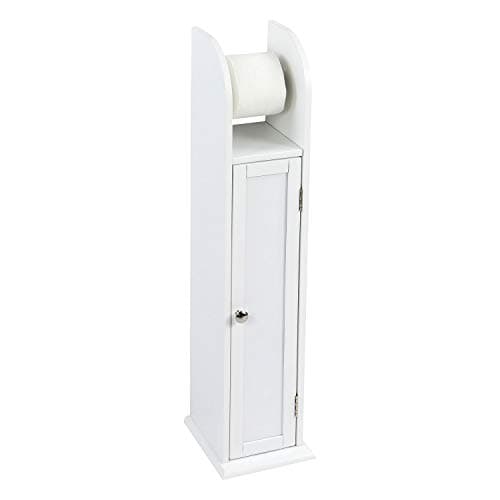 Image of Taylor & Brown Free Standing Tall Wooden Toilet Paper Roll Holder Bathroom Cabinet Tissue Storage Cupboard Stand with Shelf, White W18cm x D20cm x H79cm
