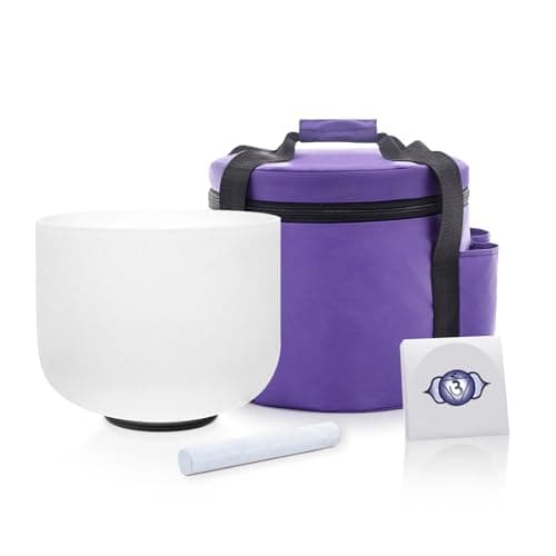 Image of KVKA 432 Hz Crystal Singing Bowl White Bowl Frosted 8 Inch Chakra Sound Healing Quartz with O-Ring, Mallet, Carry Case (A Note Third-eye Chakra)