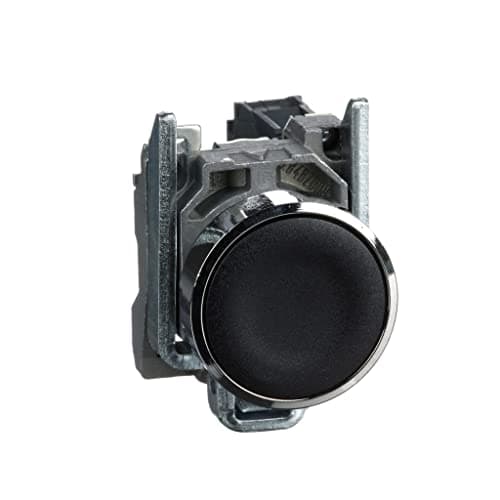Image of Schneider Electric Harmony XB4 - Push Button Switch, Metal, Spring Return, 1NO, 22 mm Mount, Unmarked, Flush Operator Profile, XB4BA21, Black