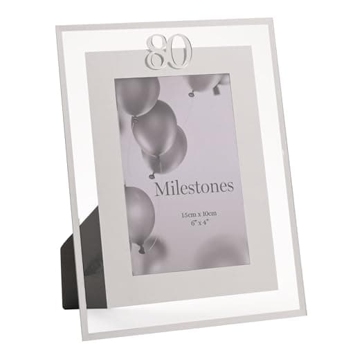 Image of Widdop Milestones Mirror Border Photo Frame Age 80 - Photo Frame For Birthdays - Aperture 6" x 4" - Stylish Design Gift For Birthday Picture Frame