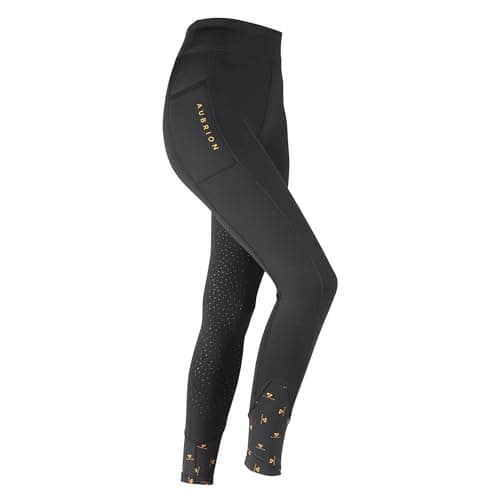 Image of Shires Aubrion Ladies Porter Winter Horse Riding Tights in Jet Black Xextra SMALL, Jet Black