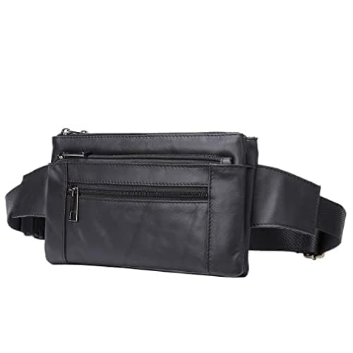 Image of Hebetag Leather Waist Pack Fanny Bag for Men Women Outdoor Travel Sports Running Walking Hiking Hip Bum Belt Slim Cell Phone Purse Casual Waist Wallet Pouch, #07Black, One Size, Vintage, Classic