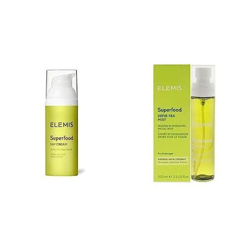 Image of ELEMIS Superfood Day Cream Pre-Biotic Day Cream to Replenish, Moisturise and Protect & Superfood Kefir Tea Mist, 4-In-1 Face Mist to Nourish, Hydrate and Prime, Facial Mist 100ml