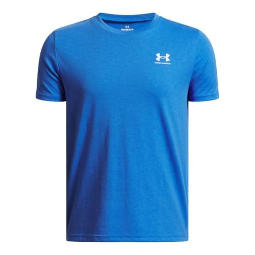 Image of Under Armour Boys' Sportstyle Left Chest Short Sleeve, Comfortable Boys' T-Shirt with Logo Design, Fast-Drying Sports T-Shirt,Blue Atlantis / / White,YXS