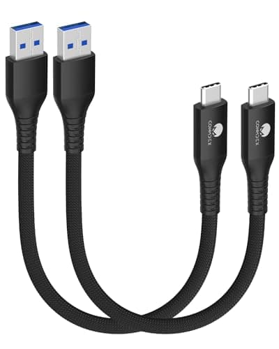 Image of CONMDEX USB C Cable Short 20cm/0.2M 2Pack [10Gbps Data] USB3.1 Gen2 Type C Android Auto Cable QC3.0 3.1A USB A to C Fast Charger for Samsung Note20 Galaxy S24/S23/S22 Z Flip4 TabS9 Pixel 9/9 pro Black