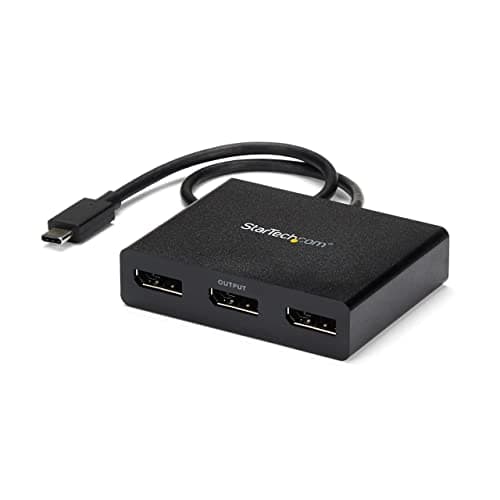 Image of StarTech.com 3-Port USB-C Multi-Monitor Adapter, USB Type-C to 3x DisplayPort 1.2 MST Hub, Triple 1080p 30Hz DP Laptop Display Extender / Splitter, Extra-Long Built-In Cable, Windows (MSTCDP123DP)