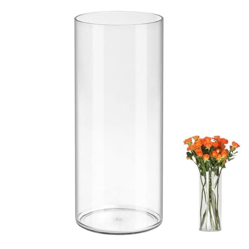 Image of QEEYON Acrylic Cylinder Vase 30cm Tall Large Thickened Plastic Vase for Flowers Floral Arrangement for Centerpieces Living Room, Kitchen, Office, Wedding (30 x 12cm)