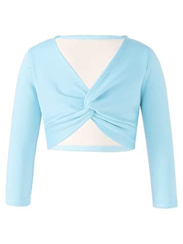 Image of CHICTRY Little Big Girls Long Sleeve Latin Ballet Dance Cropped Hoodie Hoody Sweatshirt Crossover Pullover Top Sweater Light Blue A01 5-6 Years