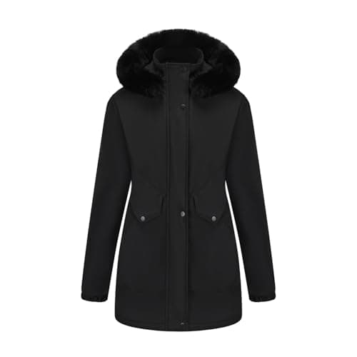 Image of Women's Winter Coats with Fur Hood Waterproof Windproof Outdoor Jacket Fleece Lined Warm Hooded Parka Coat Quilted Padded Jackets Thermal Down Outerwear Thicken Overcoat with Pockets