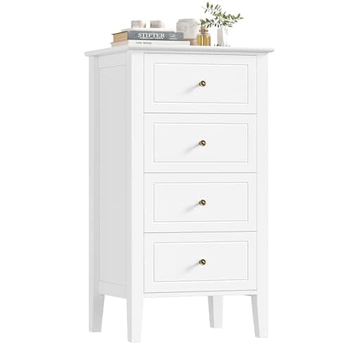 Image of FOREHILL Chest of Drawers Bedroom, White Chest of Drawers, 4 Drawers Dresser, Bedside Cabinet, Bedroom Furniture, Wooden White 50x40x95cm