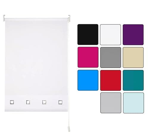 Image of Square Eyelet Roller Blind Easy Fit Trimable Home Office Window Blinds (White, 120cm x 165cm (47.2" x 65"))