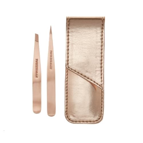 Image of Tweezerman Rose Gold Petite Tweezer Set, Includes a Mini Pair of Slant & Point Tweezers, and a Rose Gold Protective Travel Case, (Pack of 3)