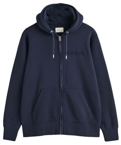 Image of GANT Men's Embossed Full Zip Hoodie, Evening Blue, XXL