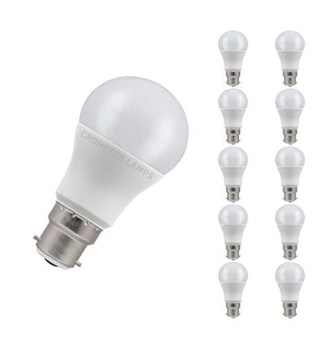 Image of Crompton Lamps LED GLS 8.5W BC-B22d (10 Pack) (60W Eqv) 2700K Warm White Opal 806lm (60W Eqv) A60 Frosted Thermal Plastic Light Bulbs