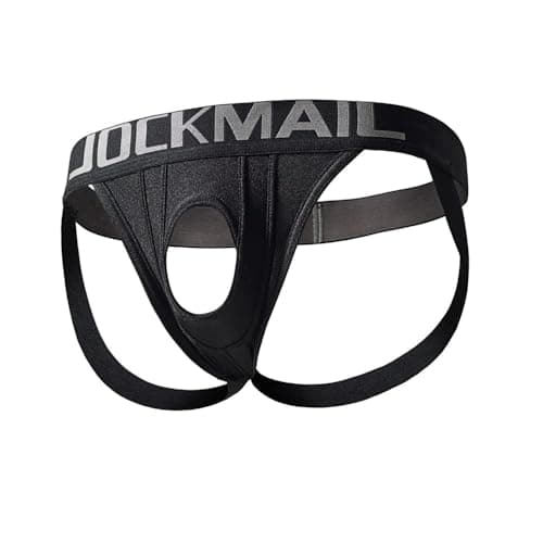 Image of JOCKMAIL Jockstrap for Men Low Rise Bulge Pouch Jockstraps Cut-Out Double Jock Straps for Men Gym, Club, Daily Wear (UK, Alpha, M, Regular, Regular, black)