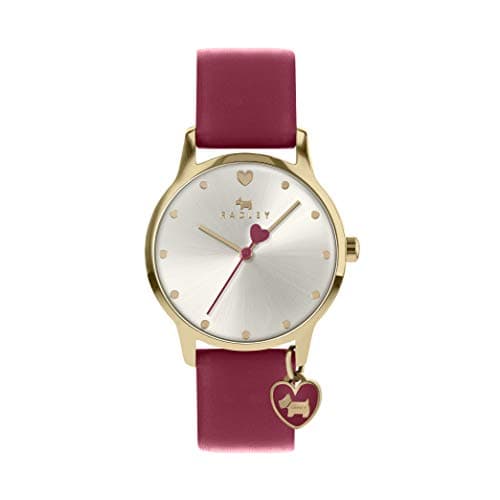 Image of RADLEY Heart Dial Ladies Claret Leather Strap Heart Charm Watch RY2920A