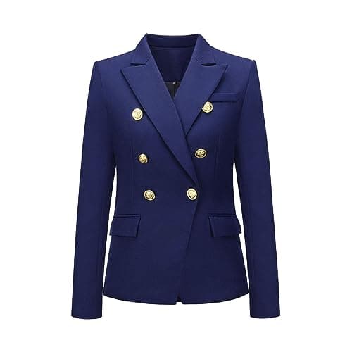 Image of Women Blazer Coat - Women's Autumn And Winter Small Suit Bird Check Suit Fashionable Short Double Breasted Jacket (Blue XXL)