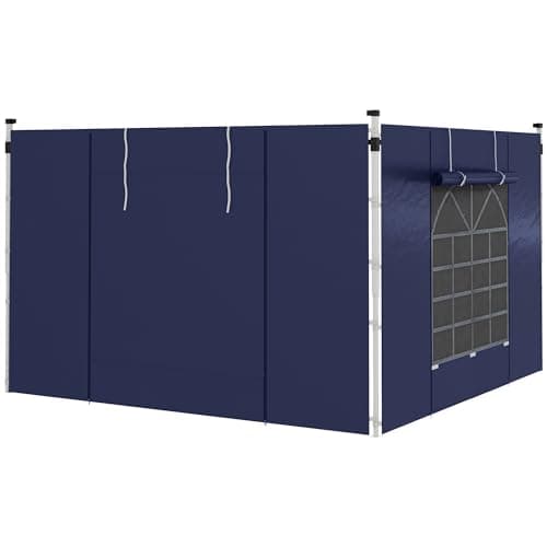 Image of Outsunny Gazebo Side Panels with Windows and Doors, for 3x3(m) or 3x6m Pop Up Gazebo, 2 Pack Sides Replacement, Blue