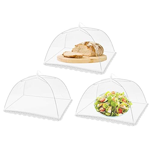 Image of hzpolang 3 Pack Food Covers Mesh Nets Tents Foldable Umbrella Pop up Net Dome Outdoor Food Storage Protector Collapsible Domes for Fruit Dish Picnic Outside Fly Mosquitoes Bugs - 14 Inch