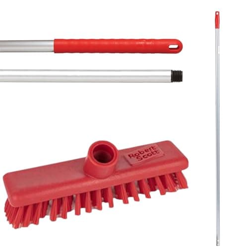 Image of Robert Scott Washable Deck Scrub 23cm, 9 inches, Red and Colour Coded Hygiene Handle 125cm