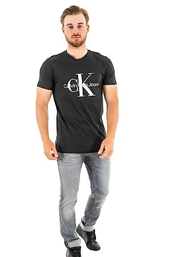 Image of Calvin Klein Men Short-Sleeve T-Shirt Core Monologo Slim Fit, Black (Ck Black), XL