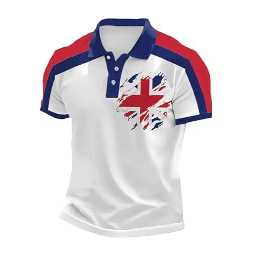 Image of Union Jack Flag Men Graphic T Shirts Great Britain Bunting Flags Print Quick Dry Classic Giraffe Embroidery Polo Golf Tennis T-Shirt King Charles Coronation Muscle Gym Workout Athletic Shirt,5XL
