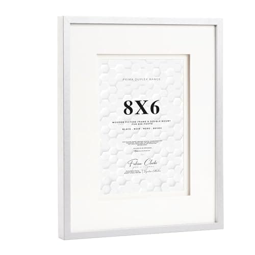 Image of Fabian Clarke London® 8x6 White Wooden Picture Photo Frame with Off White Double Mount to Hang Portrait or Landscape For 8x6 Photo