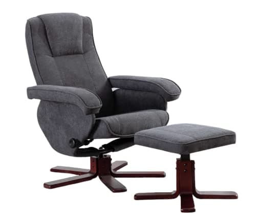 Image of EVRE Armchair With Foot Stool & Reclining Functions Swivel Padded Faux Leather or Fabric (Dark Grey, Fabric)