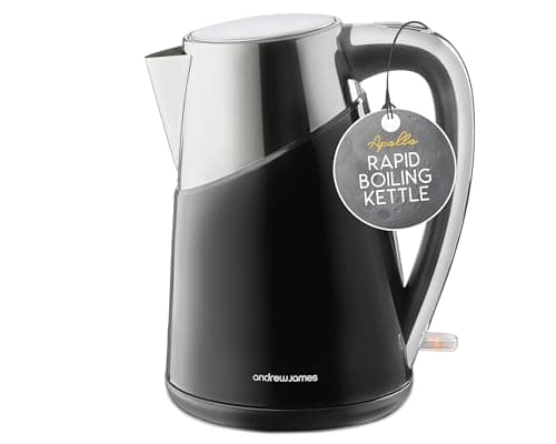 Image of Andrew James Electric Kettle Fast Boil Kettle, Energy Efficient Quiet Kettle, Cordless with 1.7L Jug Capacity, 360˚ Swivel Base Quick Boil - 3000W (Black)