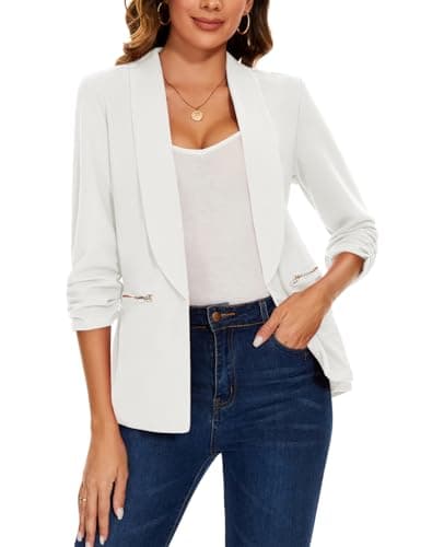 Image of MINTLIMIT Classic Suit Jacket 3/4 Sleeve Open Front Half Lined White Blazer for Women (White XXL)