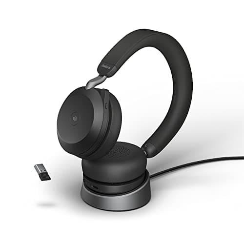Image of Jabra Evolve2 75 Wireless PC Headset with Charging Dock and 8-Mic Technology - Dual Foam Stereo Headphones with Advanced Active Noise Cancellation, USB-A Bluetooth Adapter and MS Compatibility - Black