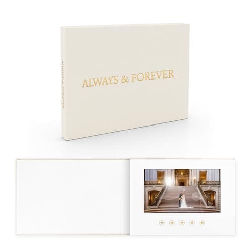 Image of ALWAYS & FOREVER - GOLD FOIL Luxury Linen Bound wedding Video Book wedding Video Album Up to 3 hours of video, 7” IPS Display, 4GB of memory & Rechargeable Battery (ALWAYS & FOREVER)