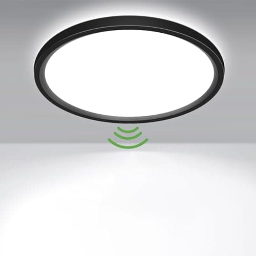 Image of zemty Motion Sensor Light Indoor 3000K/4000K/6500K 15W 1500LM, Black Bathroom Ceiling Light Ø18CM Waterproof, Flush LED Shed Lights for Loft,Stair,Indoor,Garage Lighting