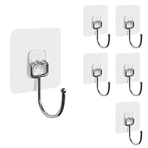 Image of Hushtong Heavy Duty Adhesive Hooks 20kg (Max) – Crystal Clear Wall Hooks, Waterproof & Rustproof, Traceless Removable Stick on Hooks for Shower, Tile, Glass & Smooth Surfaces, 6Pack